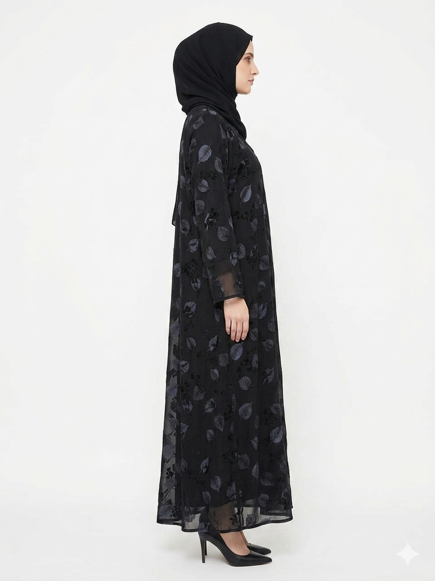 Glamoura X Midnight Foliage Leaf Embroidered Abaya Set
