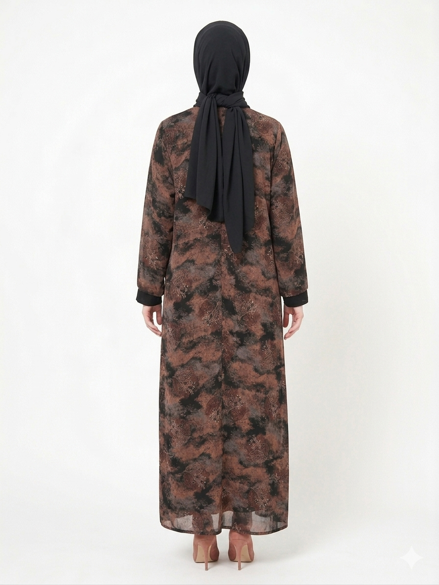 Glamoura X Chocolate & Black Printed Elegant Nida Abaya