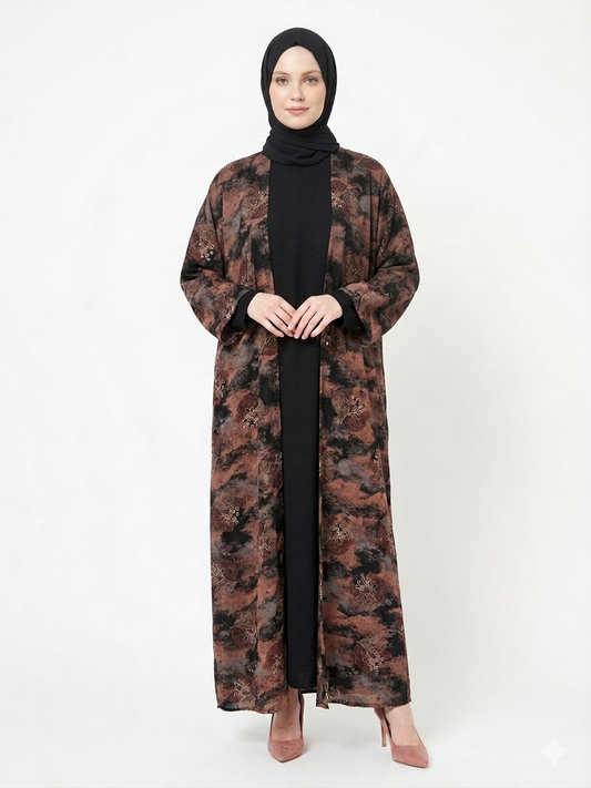 Glamoura X Chocolate & Black Printed Elegant Nida Abaya
