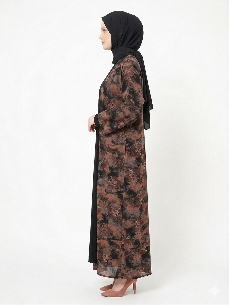Glamoura X Chocolate & Black Printed Elegant Nida Abaya