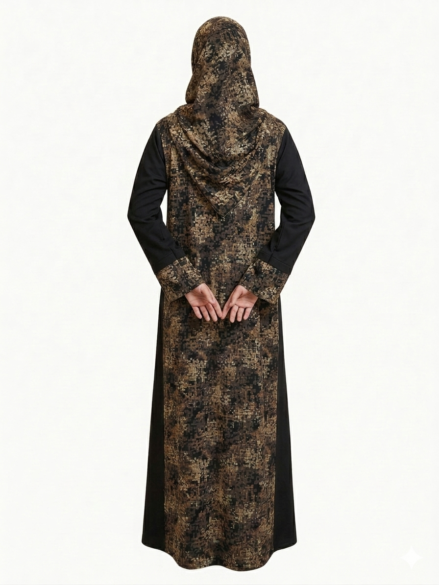 Glamoura X Pashmina Nida Black and Brown Print Abaya