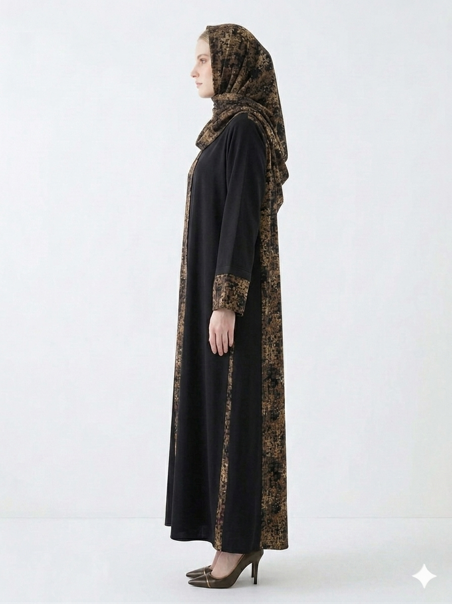 Glamoura X Pashmina Nida Black and Brown Print Abaya