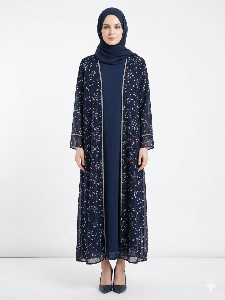 Glamoura X Midnight Ditsy Sheer Kimono Stylish Abaya