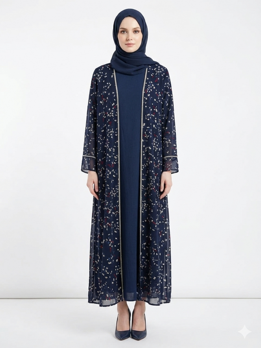 Glamoura X Midnight Ditsy Sheer Kimono Stylish Abaya