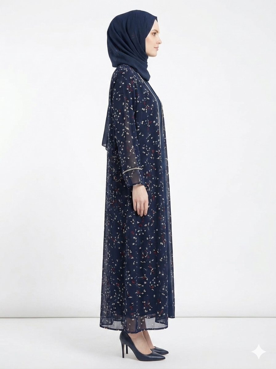 Glamoura X Midnight Ditsy Sheer Kimono Stylish Abaya