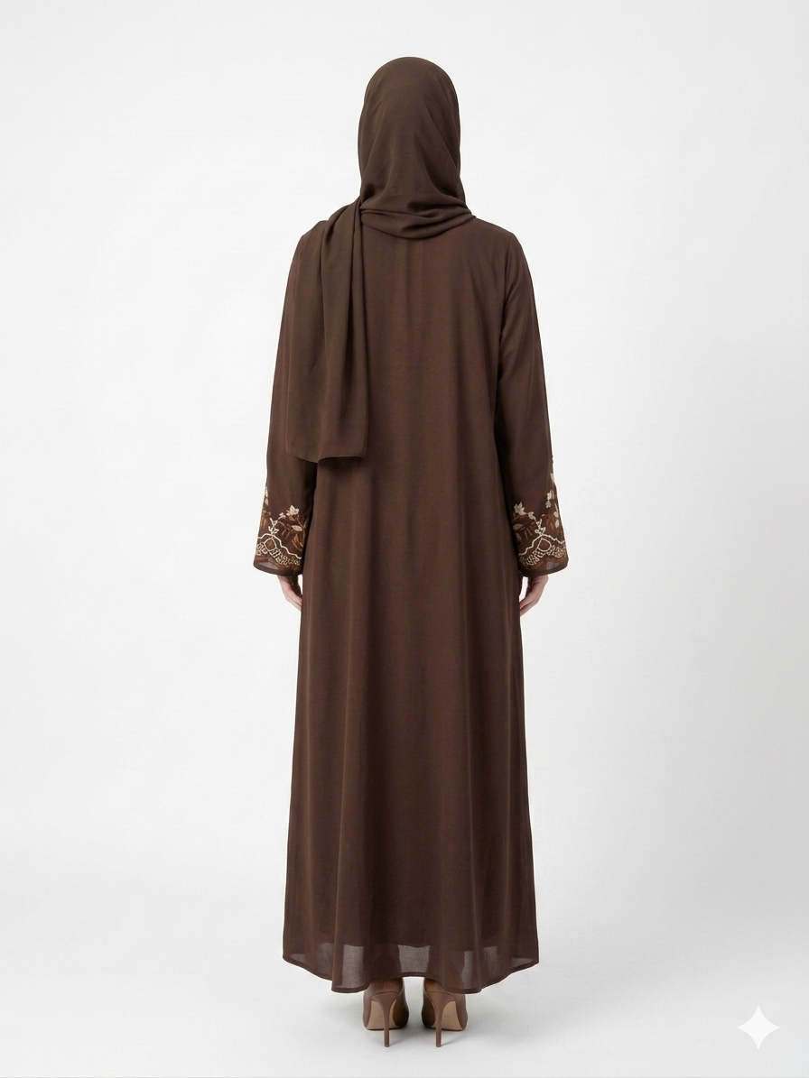 Glamoura X Elegant Chocolate Embroidered Nida Abaya