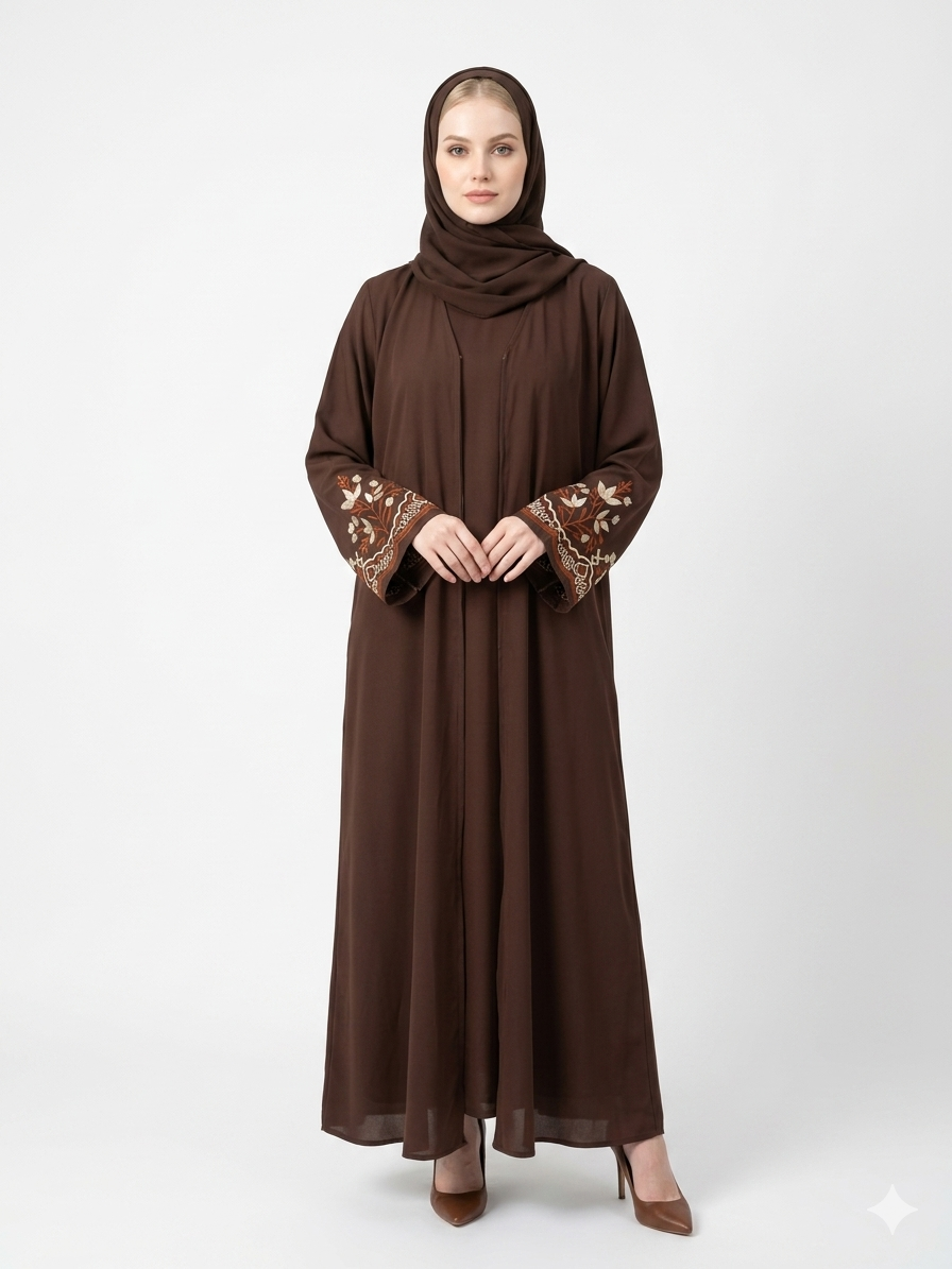 Glamoura X Elegant Chocolate Embroidered Nida Abaya