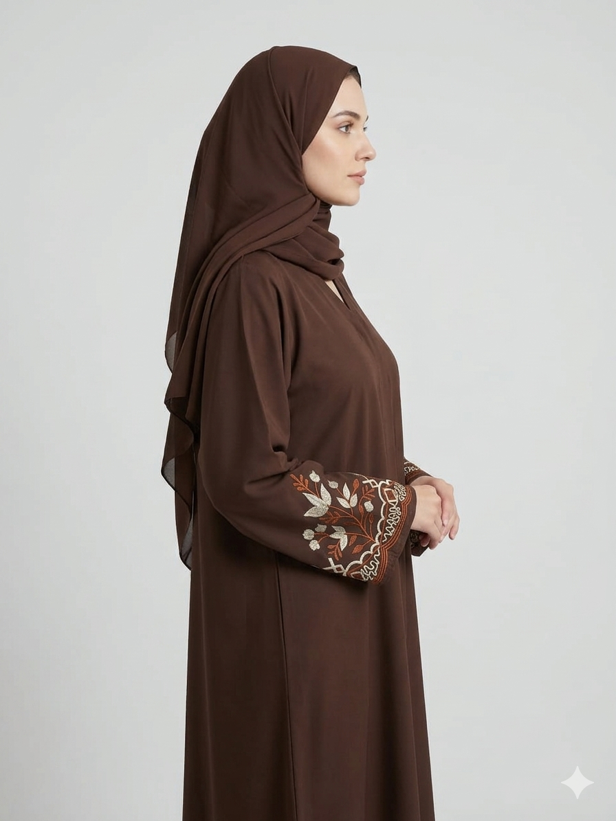 Glamoura X Elegant Chocolate Embroidered Nida Abaya