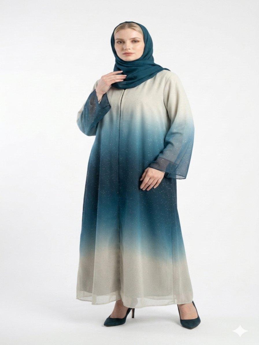 Glamoura X Azure Ombre Shimmer Abaya Set