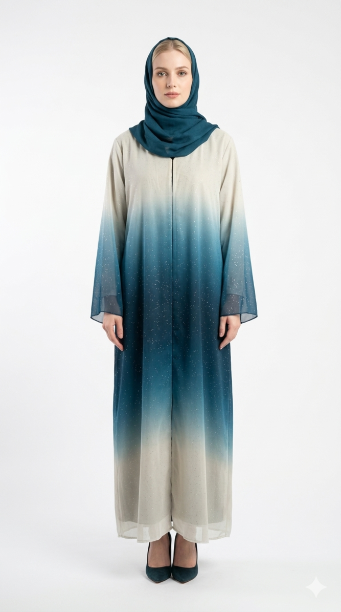 Glamoura X Azure Ombre Shimmer Abaya Set