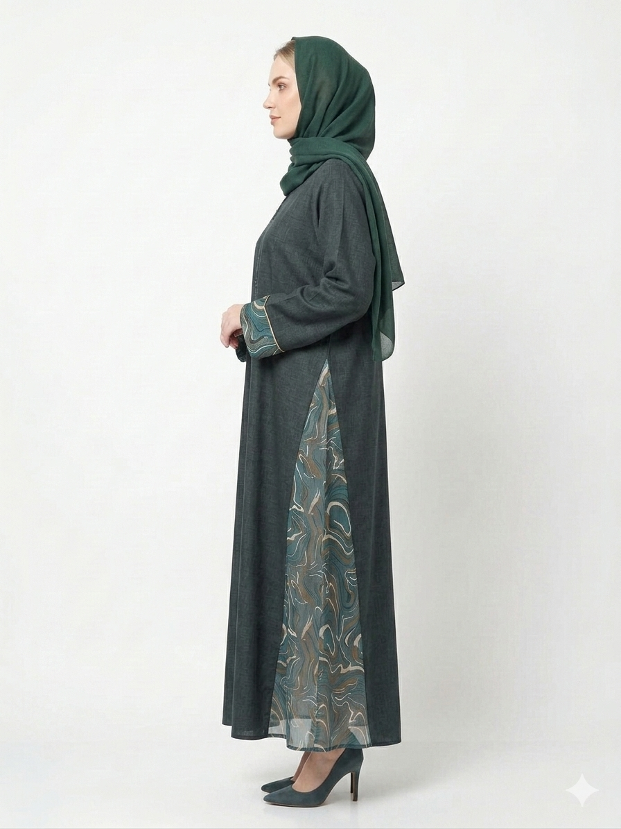 Glamoura X Emerald Fusion Textured Cotton & Sheer Side Chiffon Abaya