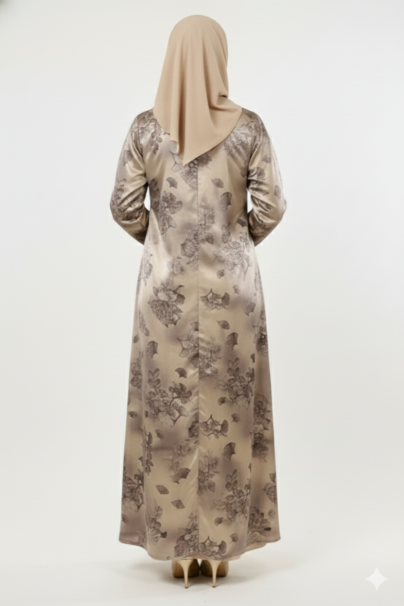 Korean Satin Collection Premium Embellished Printed Abaya | Glamoura X