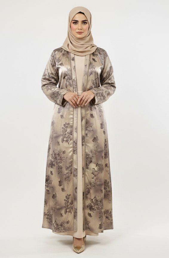 Korean Satin Collection Premium Embellished Printed Abaya | Glamoura X