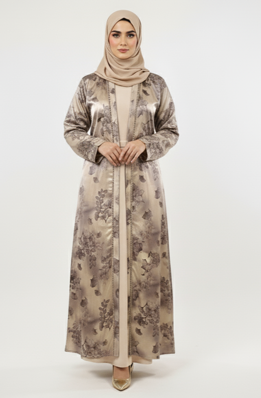 Korean Satin Collection Premium Embellished Printed Abaya | Glamoura X