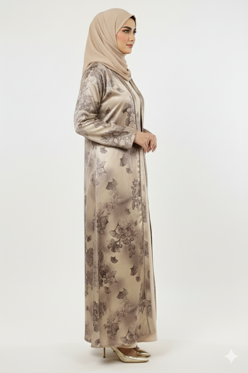 Korean Satin Collection Premium Embellished Printed Abaya | Glamoura X