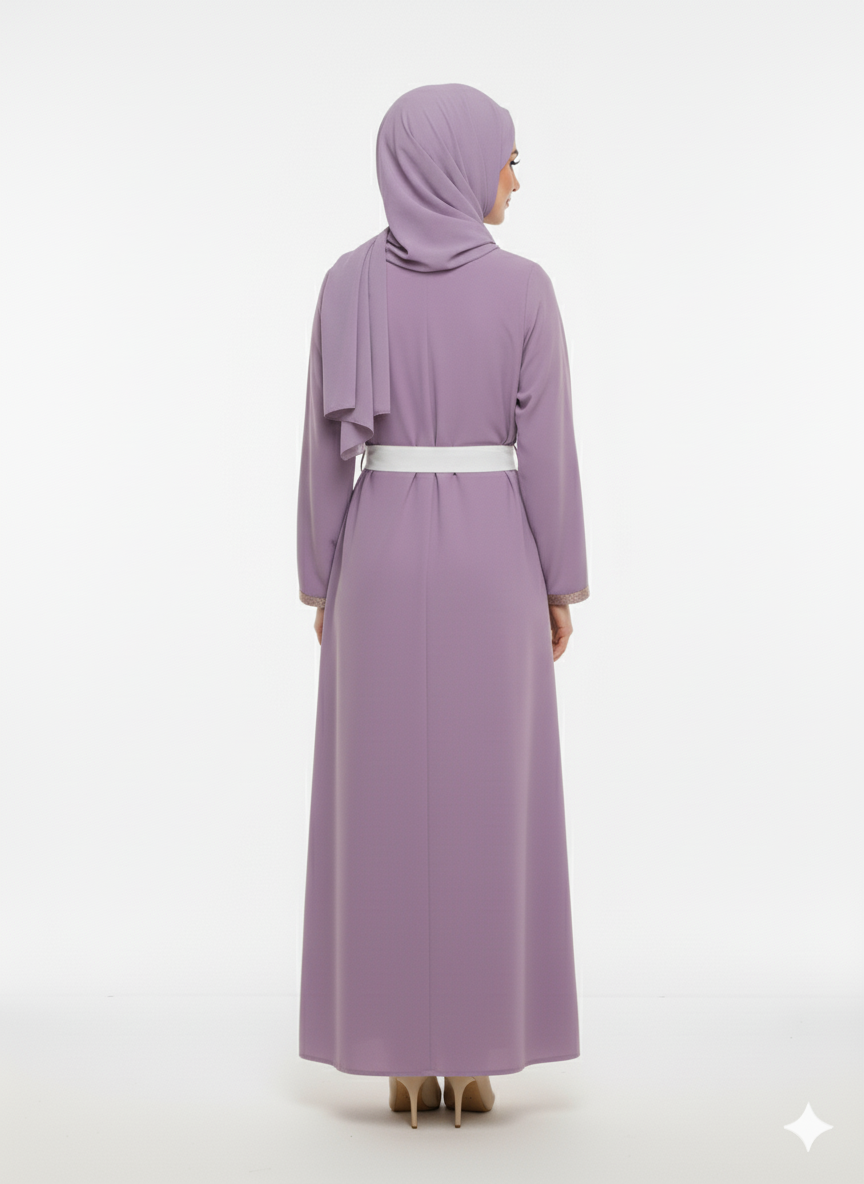 Glamoura X White Contrast Inner Panel | Rose-Gold Trim Detail & Tie-Belt | Pastel Luxury Modesty Wear