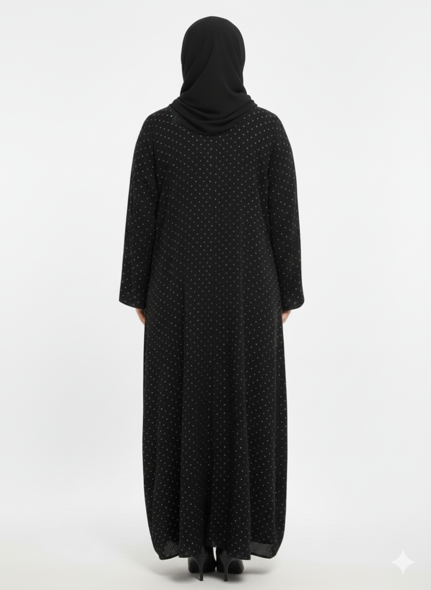 Midnight Diamonds on Net Abaya | GLAMOURA X Luxury Black All Over diamonds Mesh Modest Wrap