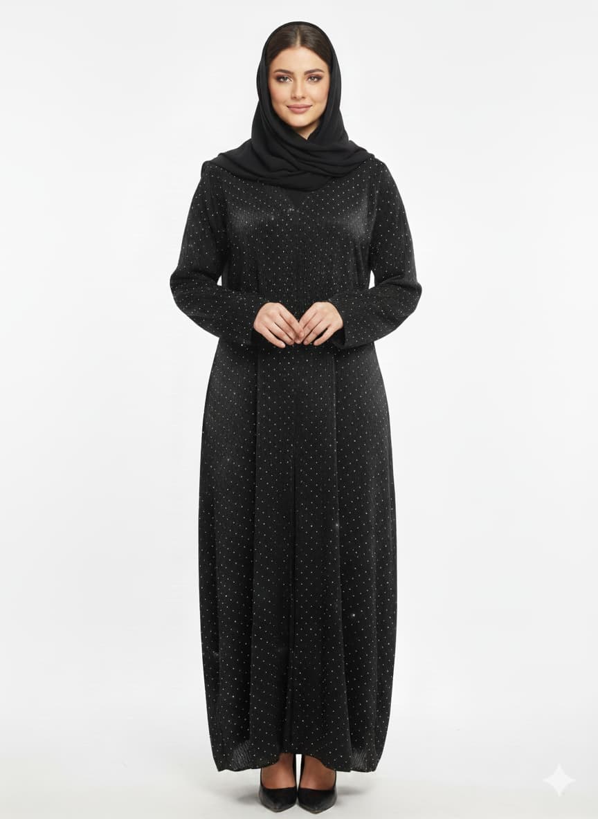 Midnight Diamonds on Net Abaya | GLAMOURA X Luxury Black All Over diamonds Mesh Modest Wrap