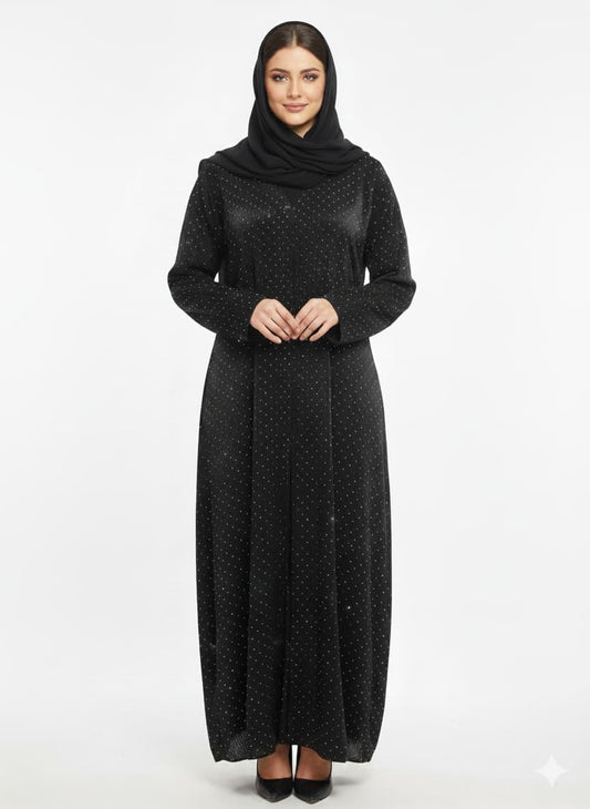 Midnight Diamonds on Net Abaya | GLAMOURA X Luxury Black All Over diamonds Mesh Modest Wrap
