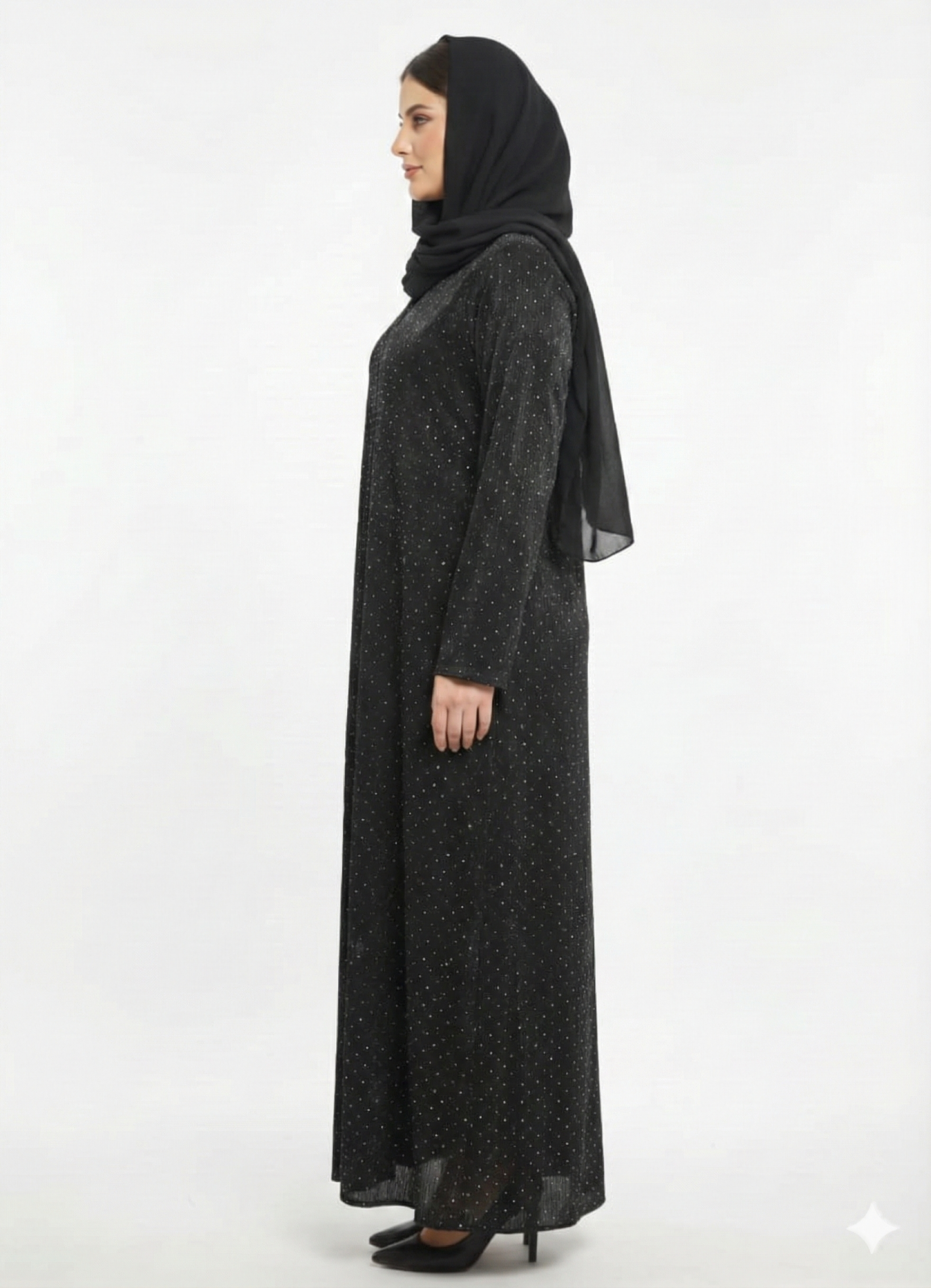 Midnight Diamonds on Net Abaya | GLAMOURA X Luxury Black All Over diamonds Mesh Modest Wrap