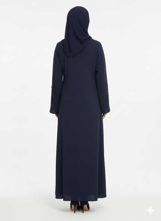 Artisan Navy Hand-Embroidered Abaya | Crystal Beadwork | GLAMOURA X