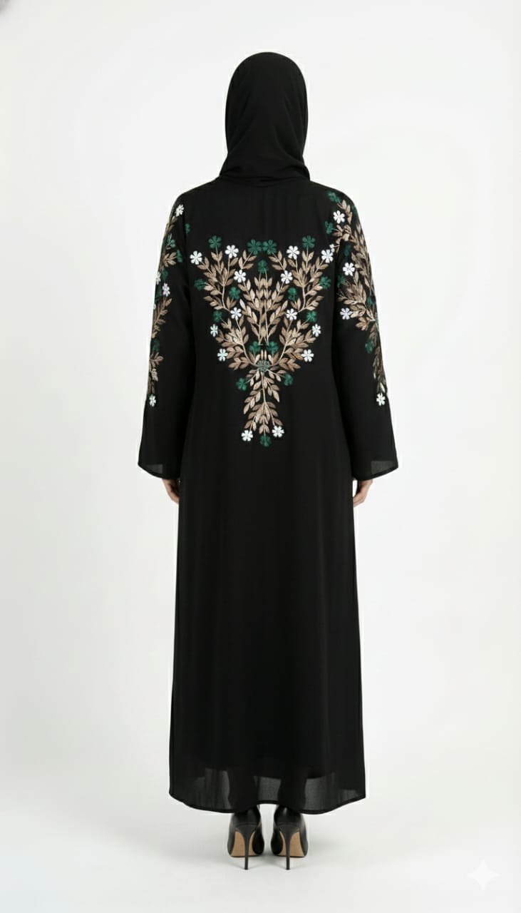 Obsidian Noir Hand-Embroidered Abaya | GLAMOURA X Luxury Crystal & Beadwork Open Wrap