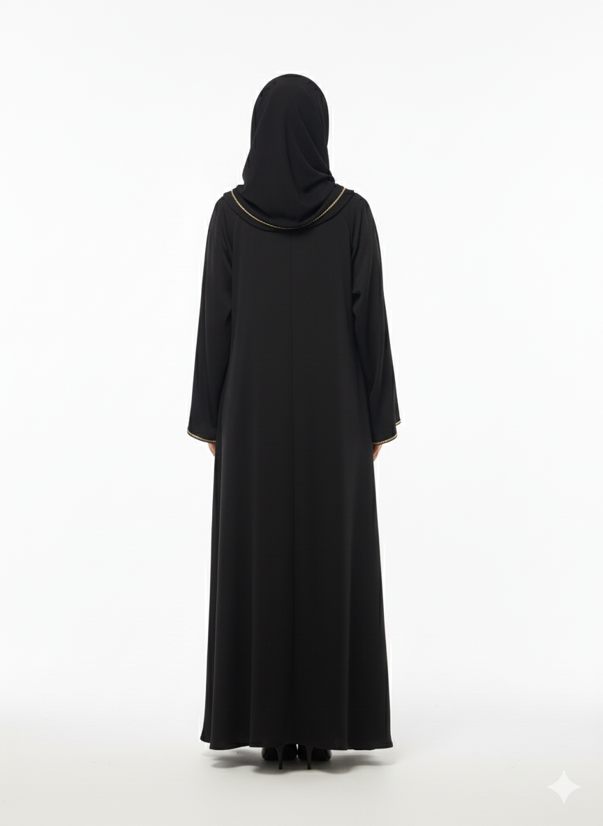 Layered Kimono Jacket-Style Nida Abaya | Geometric Embellishment | GLAMOURA X
