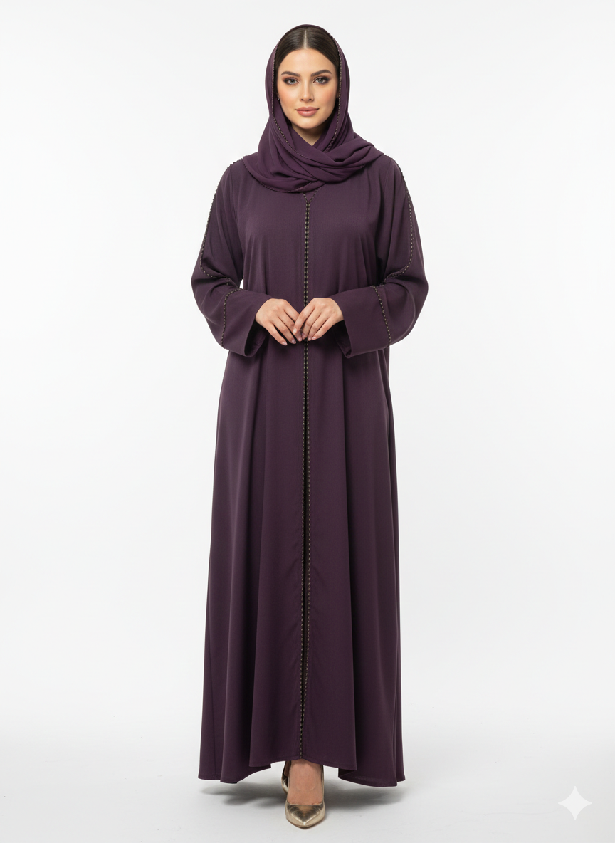Deep Plum Beaded Abaya | Glamoura X by Vissin Global Trading