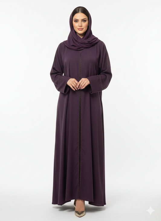 Deep Plum Beaded Abaya | Glamoura X by Vissin Global Trading
