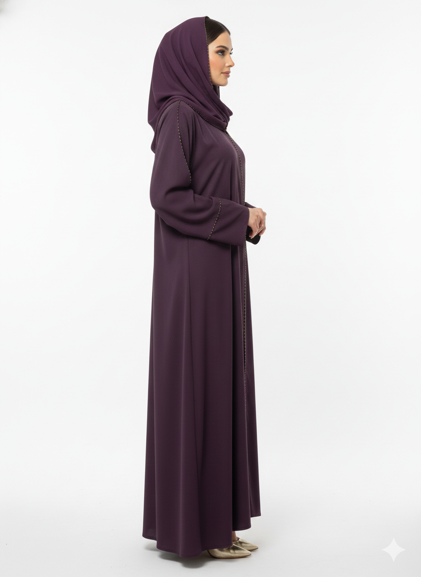 Deep Plum Beaded Abaya | Glamoura X by Vissin Global Trading