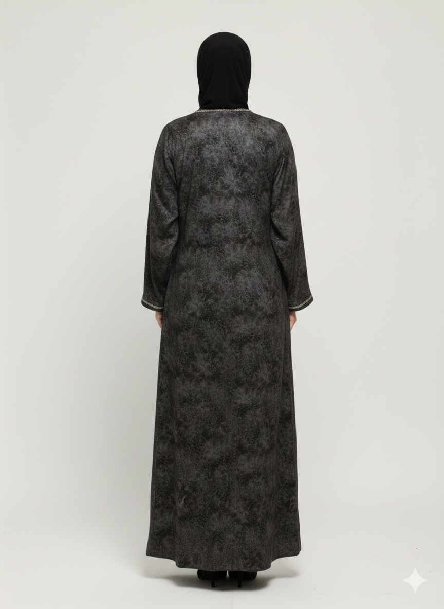 Black & White Abstract Print Abaya | Glamoura X ,Luxury Chiffon-Finish Wrap with Wide Flared Butterfly Sleeves
