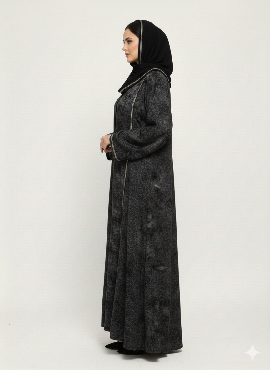 Black & White Abstract Print Abaya | Glamoura X ,Luxury Chiffon-Finish Wrap with Wide Flared Butterfly Sleeves