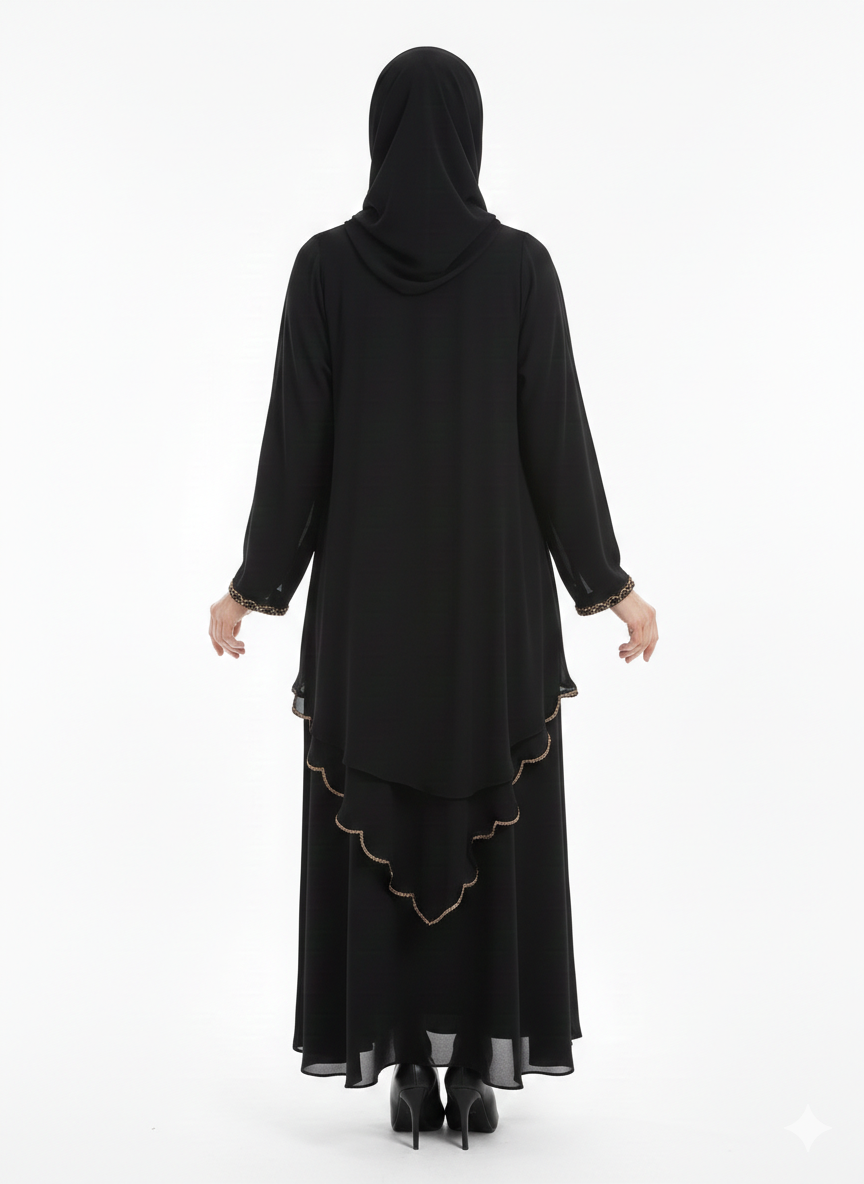 Double Layered Shadow Tier Layered Abaya | Glamoura X by Vissin Global Trading