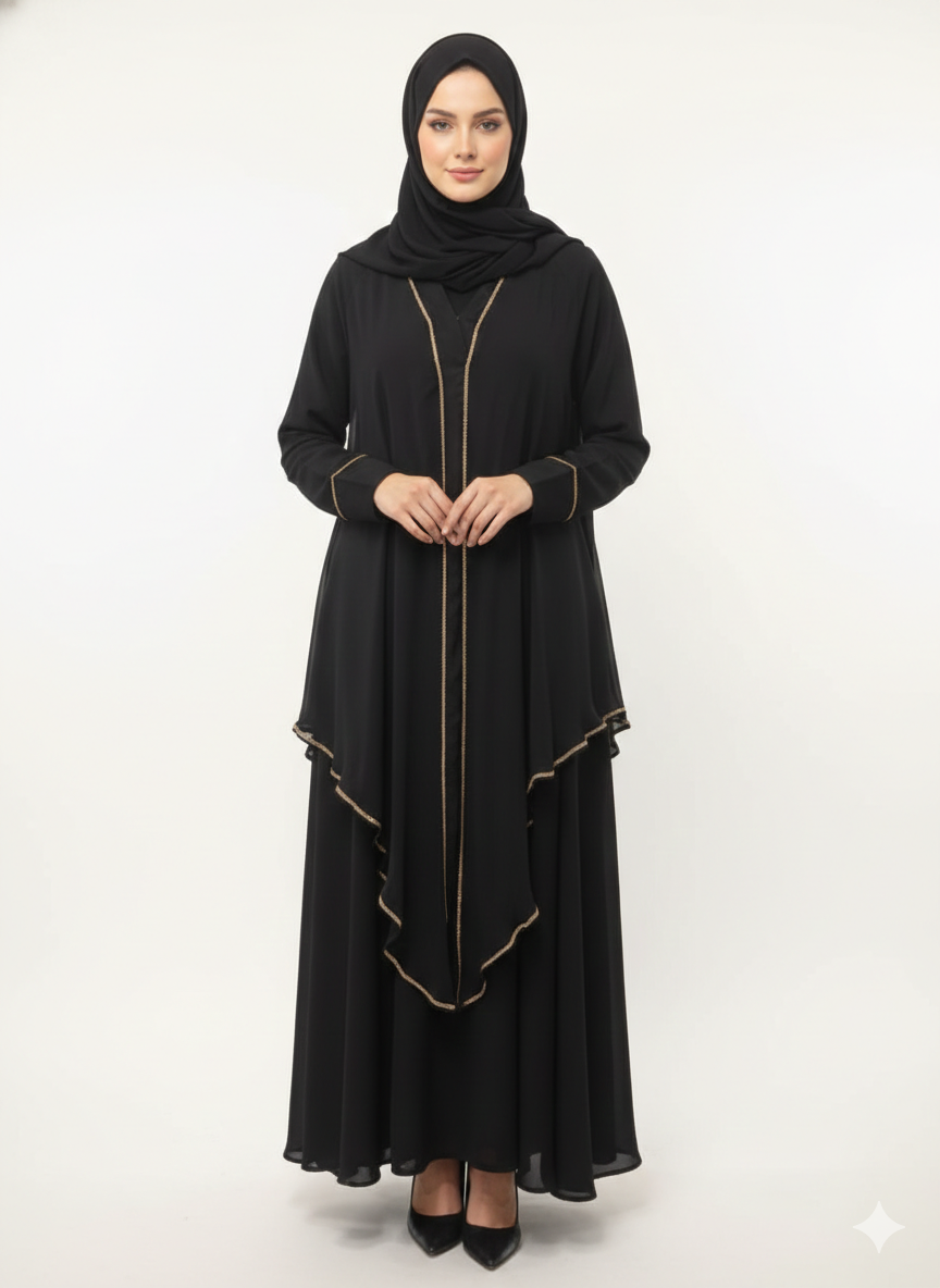 Double Layered Shadow Tier Layered Abaya | Glamoura X by Vissin Global Trading