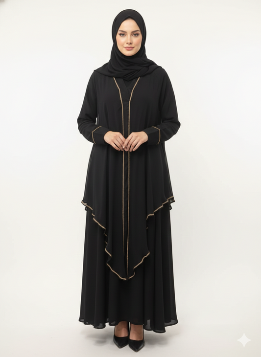 Double Layered Shadow Tier Layered Abaya | Glamoura X by Vissin Global Trading