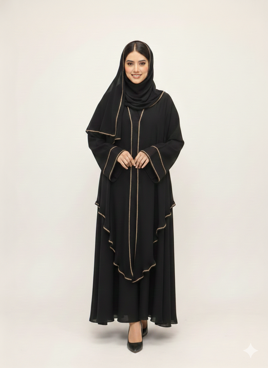 Double Layered Shadow Tier Layered Abaya | Glamoura X by Vissin Global Trading