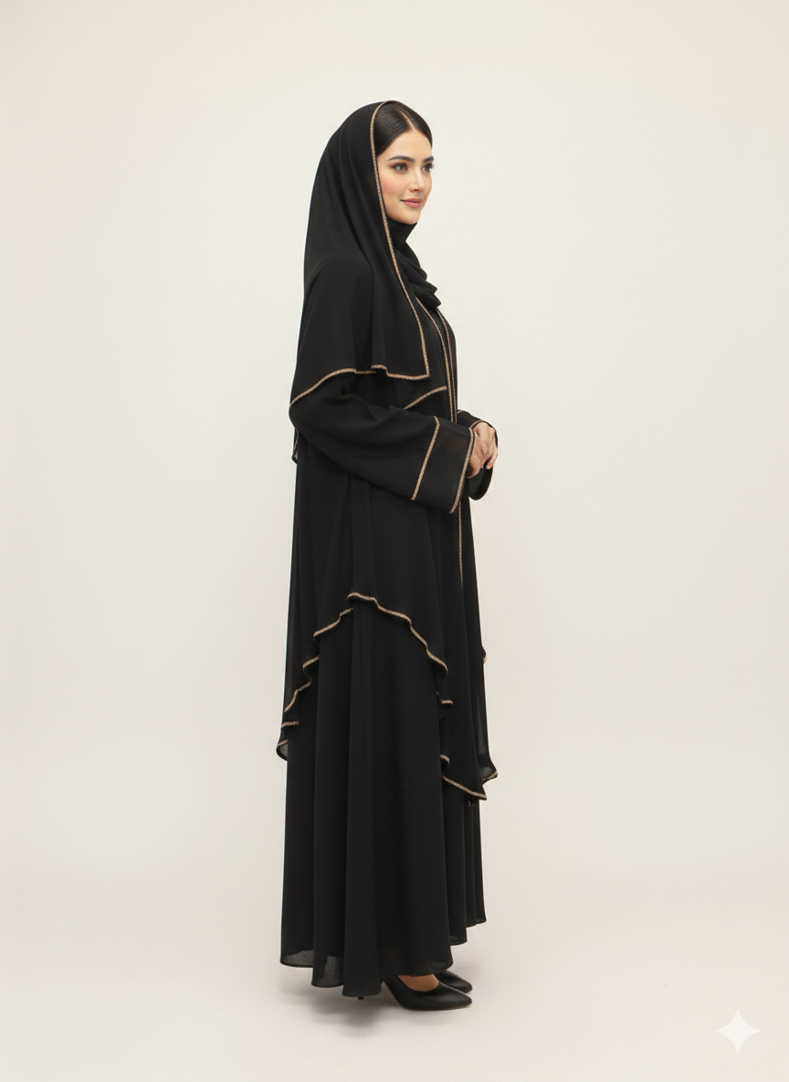 Double Layered Shadow Tier Layered Abaya | Glamoura X by Vissin Global Trading