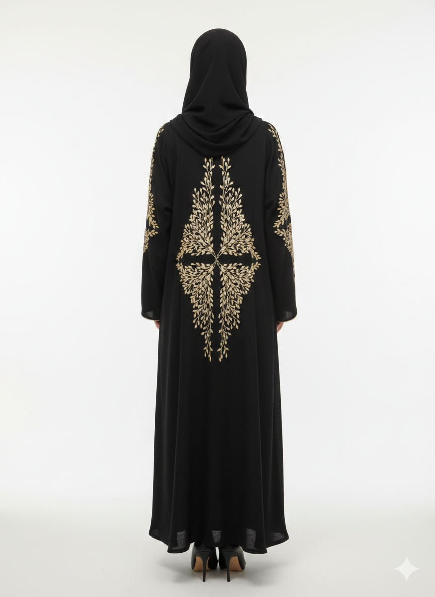 Jet Black Floral Gilded Midnight Embroidered Abaya | Glamoura X by Vissin Global Trading