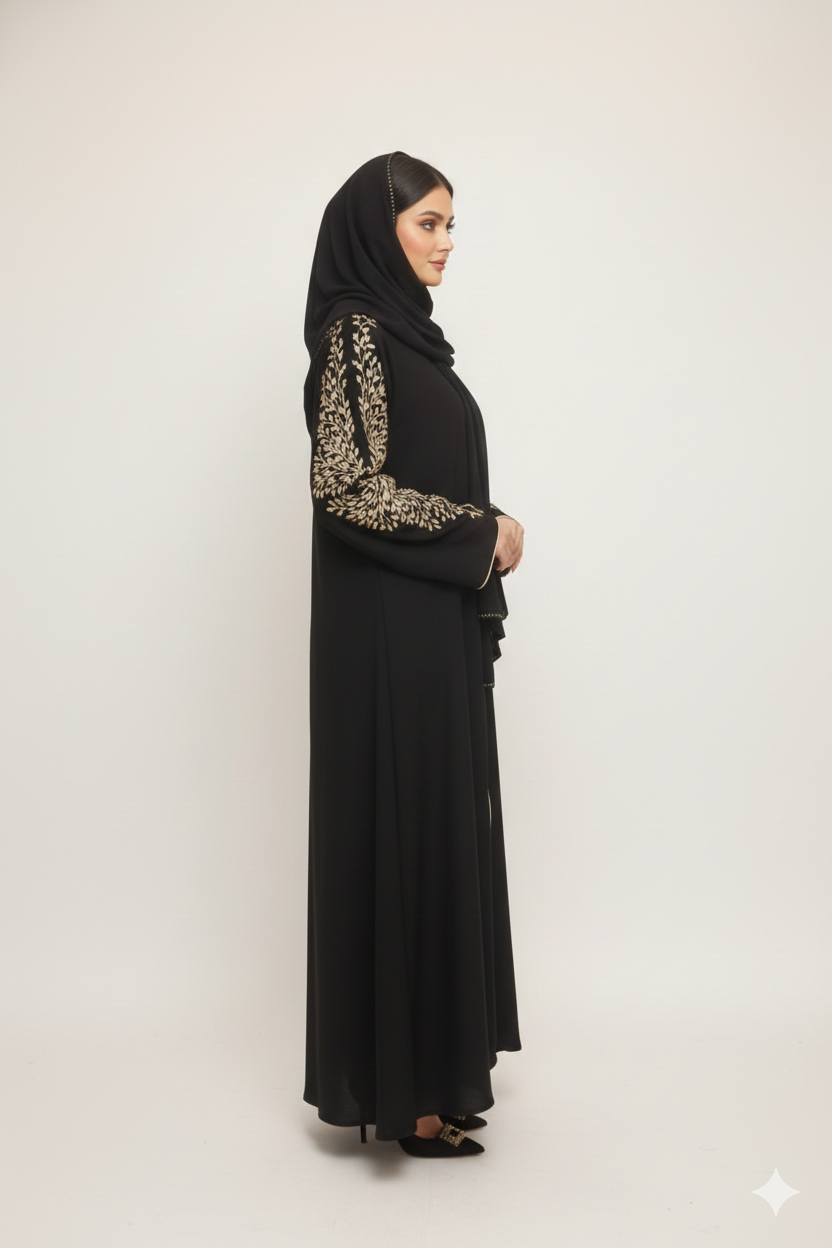 Jet Black Floral Gilded Midnight Embroidered Abaya | Glamoura X by Vissin Global Trading