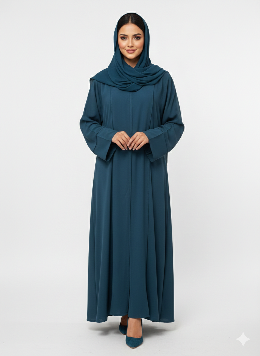 GLAMOURA X Azure Serenity Deep Teal Minimalist Modest Structured Abaya