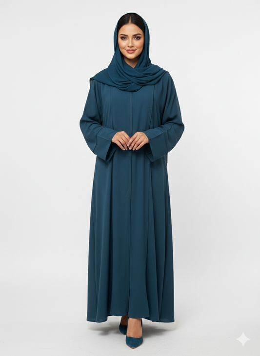 GLAMOURA X Azure Serenity Deep Teal Minimalist Modest Structured Abaya