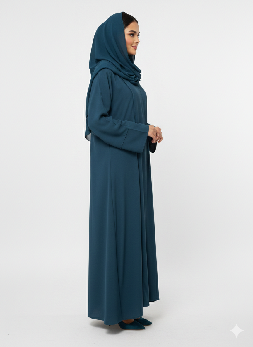 GLAMOURA X Azure Serenity Deep Teal Minimalist Modest Structured Abaya