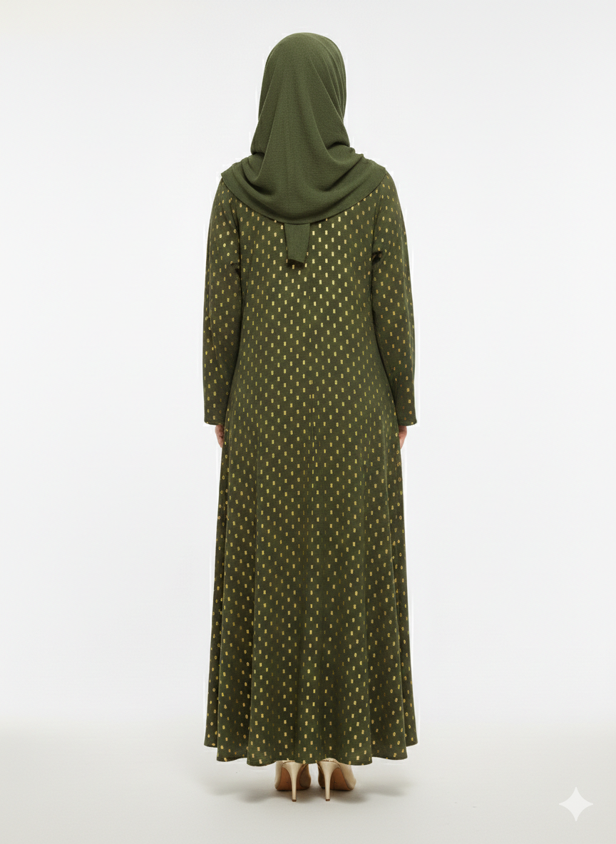 Glamoura X Emerald Crest Deep Green Botanical Embroidered Abaya