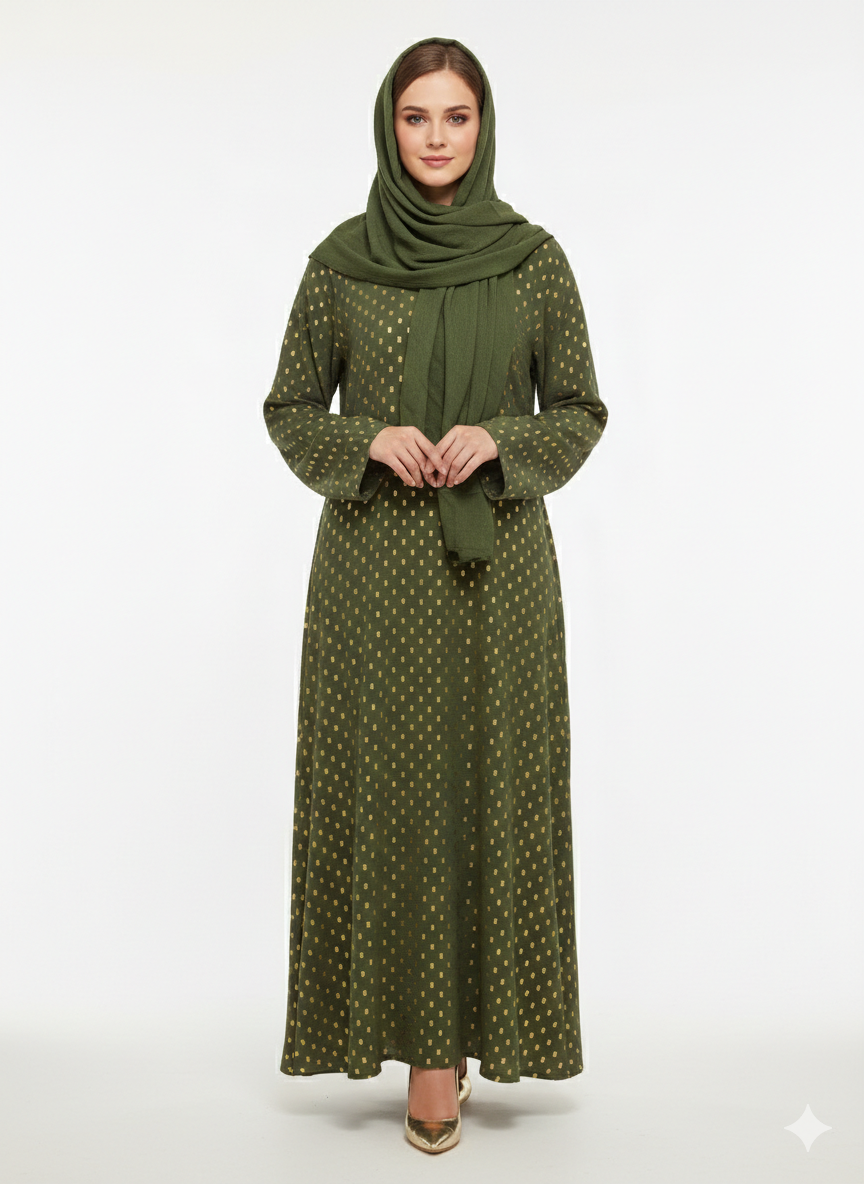 Glamoura X Emerald Crest Deep Green Botanical Embroidered Abaya