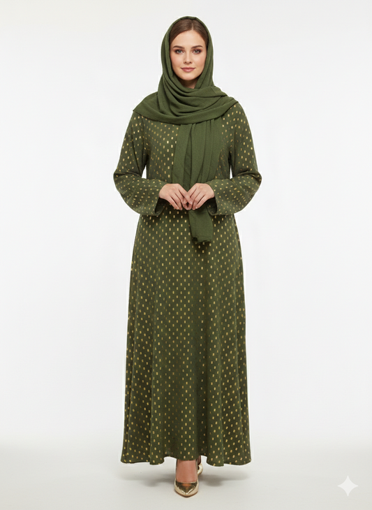 Glamoura X Emerald Crest Deep Green Botanical Embroidered Abaya