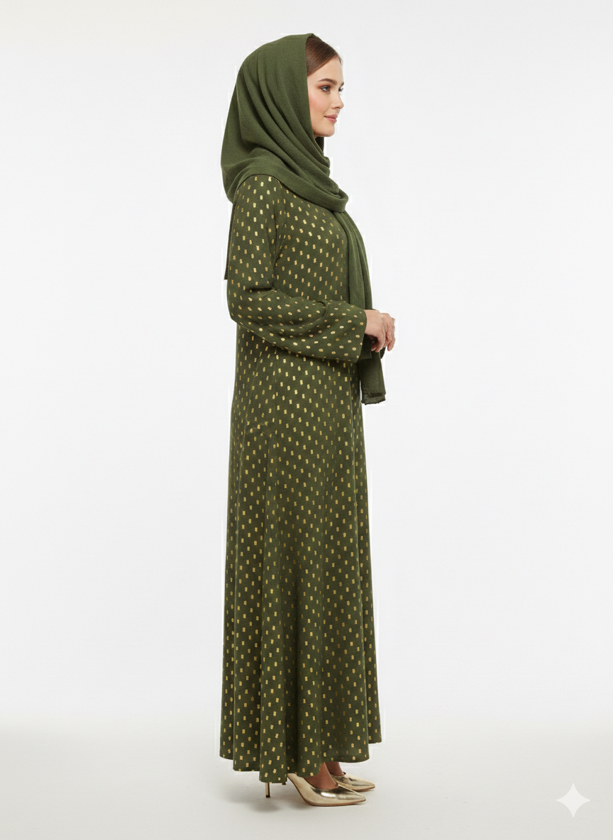 Glamoura X Emerald Crest Deep Green Botanical Embroidered Abaya