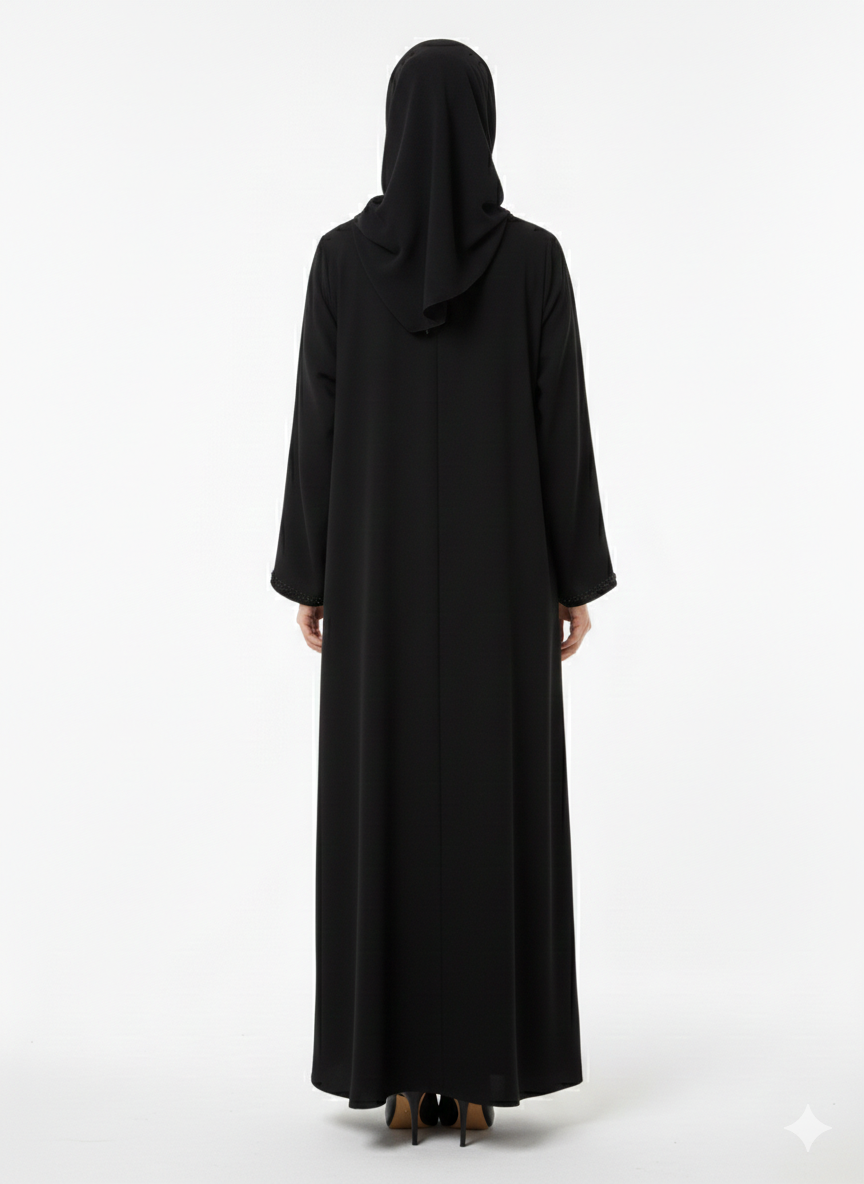 Glamoura X Midnight Obsidian Black Hand-Beaded Embellished Modest Abaya