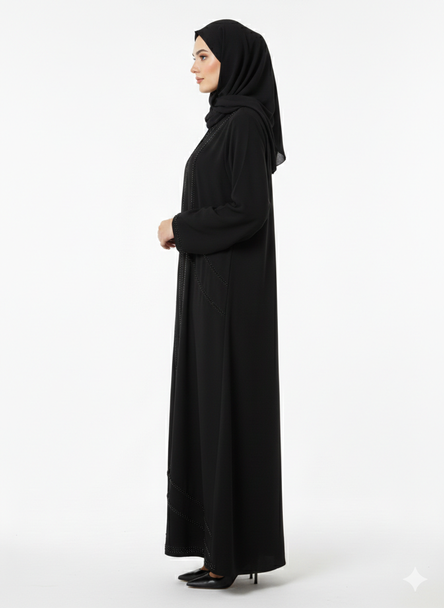 Glamoura X Midnight Obsidian Black Hand-Beaded Embellished Modest Abaya
