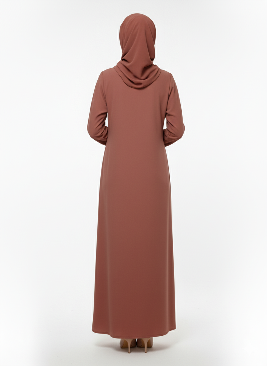 Terracotta Abaya | Premium Nida Modest Dress with Tone-on-Tone Stitching | Glamoura X Luxury Fashion