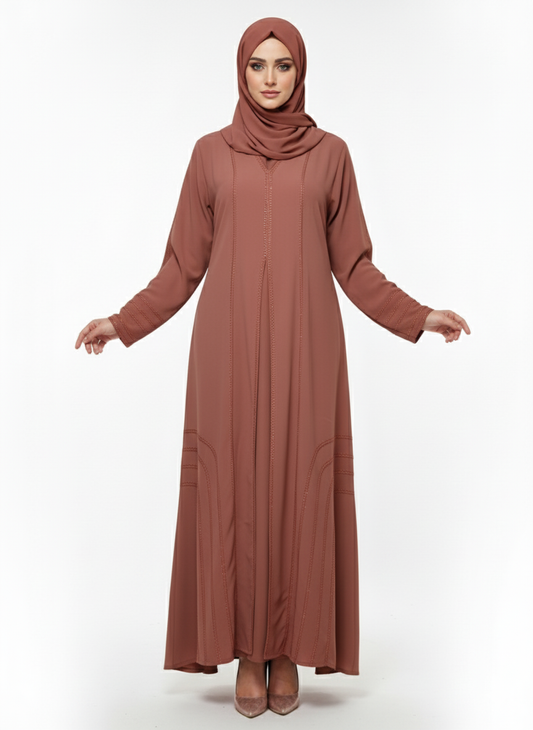 Terracotta Abaya | Premium Nida Modest Dress with Tone-on-Tone Stitching | Glamoura X Luxury Fashion